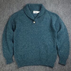 Vintage Penns Landing Wool Blend Shawl Collar Sweater Mens Large Turquoise Teal